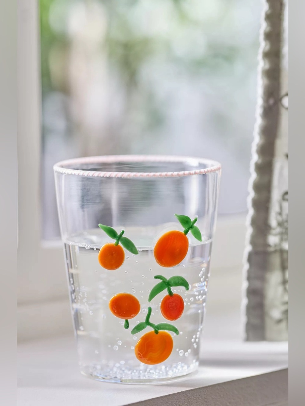 NEW Anthropologie Farmstand Juice Glass Orange with Pink Trim